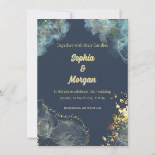 Navy Gold Moderne Hochzeitseinladung Feiertagskarte