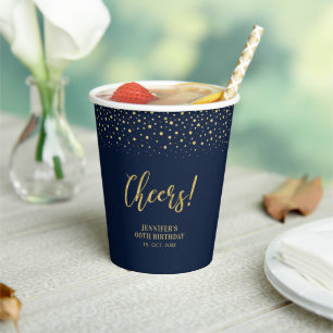 Navy & Gold   Moderne Konfetti-Erwachsenen-Geburts Pappbecher
