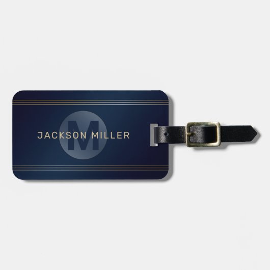 Navy gold Moderne, personalisierte Monogramm Gepäckanhänger (Vorderseite horizontal)