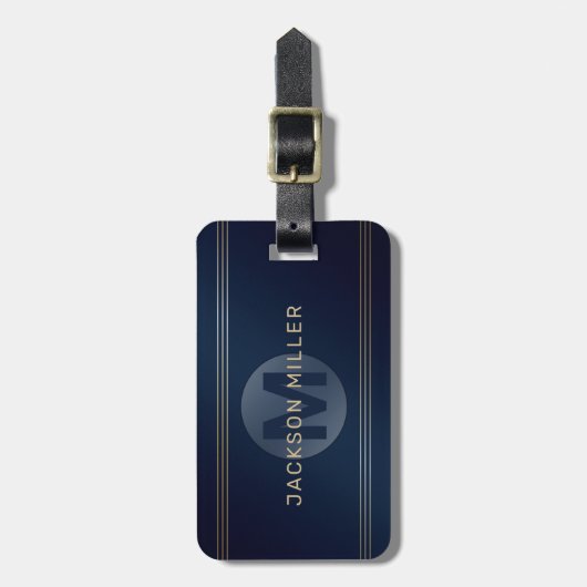 Navy gold Moderne, personalisierte Monogramm Gepäckanhänger (Vorderseite vertikal)
