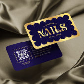 Navy & Gold Moderne QR Code Manicure Nails Salon Visitenkarte
