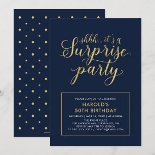 Navy & Gold   Moderne Überraschungsparty zum 50. G Einladung