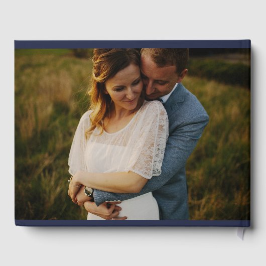 Navy Gold Modernes Script Foto Wedding Guest Book Gästebuch (Rückseite)