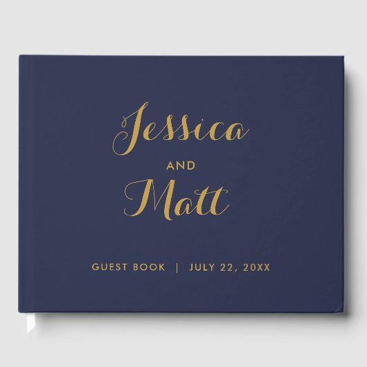Navy Gold Modernes Script Foto Wedding Guest Book Gästebuch (Vorderseite)
