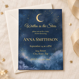 Navy Gold Mond & Sterne Baby Shower Einladung