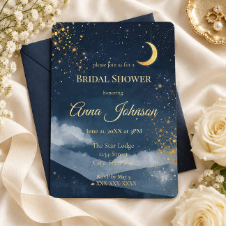 Navy Gold Mond und Sterne Himmlische Brautparty Einladung