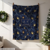 Navy Gold Monogram Blanket Chic Floral Decor Fleecedecke