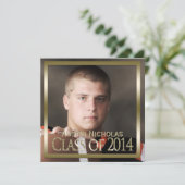 Navy Gold Monogram Full Page Foto Abschluss Einladung (Stehend Vorderseite)