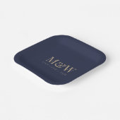 Navy Gold Monogram Modern Blue Wedding Pappteller (Gewinkelt)