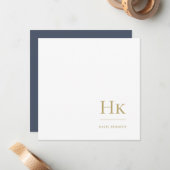 Navy Gold Monogram Simple Elegansocial Notecard Mitteilungskarte (Vorderseite/Rückseite Beispiel)