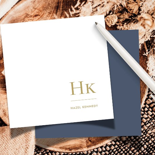 Navy Gold Monogram Simple Elegansocial Notecard Mitteilungskarte