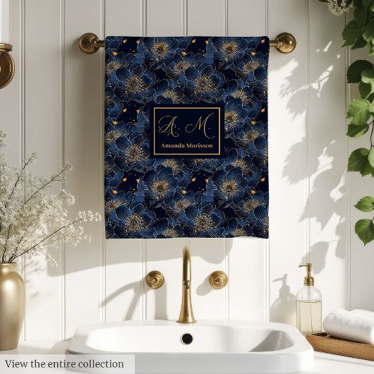 Navy Gold Monogramm Tücher Chic Hochzeitsgeschenk