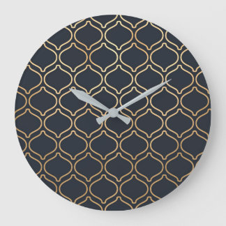 Navy & Gold Moroccan Pattern Große Wanduhr