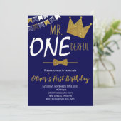 Navy & Gold, Mr.Onederful Invite, Junge 1. Geburts Einladung (Stehend Vorderseite)