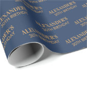 Navy Gold Name Age Chic Geburtstag Geschenkpapier (Rolleneckpunkt)