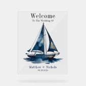 Navy Gold Nautical Boat Gold Wedding Welcome Sign Acrylschild (Vorderseite)