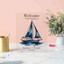 Navy Gold Nautical Boat Gold Wedding Welcome Sign Acrylschild
