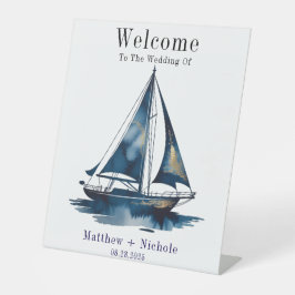 Navy Gold Nautical Boat Gold Wedding Welcome Sign Sockelschild