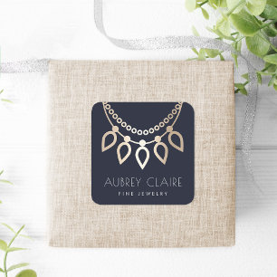 Navy & Gold Necklace Juwelierlogo Quadratischer Aufkleber