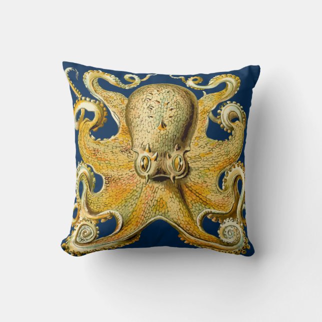 Navy Gold Octopus Abstrakt cooles Retro angesagtes Kissen (Vorderseite)