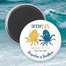 Navy Gold Octopus Nautical Wedding rettet das Datu Magnet
