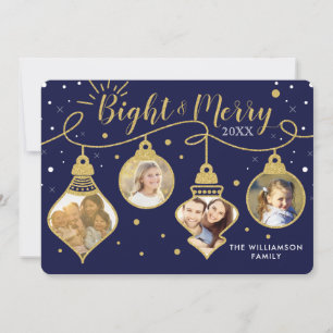 Navy & Gold Ornamente   Merry Holiday Foto Card Feiertagskarte