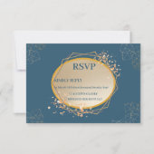 Navy Gold Oval Floral Boho RSVP Karte (Vorderseite)