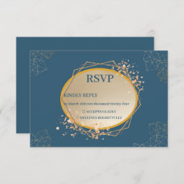 Navy Gold Oval Floral Boho RSVP Karte