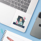 NAVY GOLD OVERLAY PINK BLUSH FLORAL WREATH FOTO AUFKLEBER (Laptop mit iPhone)