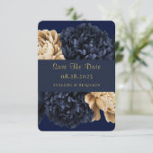 Navy Gold Painted Peony Wedding Save the Date Card Dankeskarte (Stehend Vorderseite)