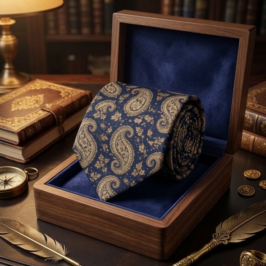 Navy Gold Paisley Klassisches Barockmuster Krawatte