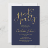 Navy Gold Party Script Foto Graduation Party Einladung (Vorderseite)