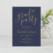 Navy Gold Party Script Foto Graduation Party Einladung (Stehend Vorderseite)