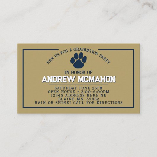 Navy & Gold Pawprint Mini Abschluss lädt ein Visitenkarte (Vorderseite)