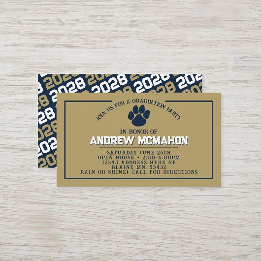 Navy & Gold Pawprint Mini Abschluss lädt ein Visitenkarte