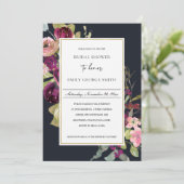 NAVY GOLD PINK RED ROSE FLORA BRIDAL SHOWER INVITE DANKESKARTE (Stehend Vorderseite)