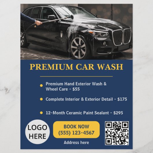 Navy Gold Premium Auto-Waschservice Elegant Flyer (Vorne)