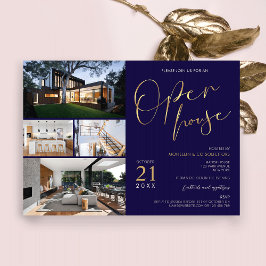 Navy & Gold Property Flyer Open House Vier Fotos Einladung