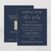 Navy Gold QR Code Hochzeitsempfang Einladung (Vorne/Hinten)