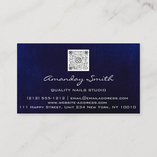 Navy Gold Quality Nail Script QR-Logo Visitenkarte (Rückseite)