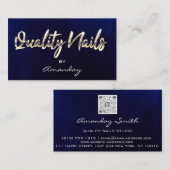 Navy Gold Quality Nail Script QR-Logo Visitenkarte (Vorne/Hinten)