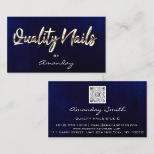 Navy Gold Quality Nail Script QR-Logo Visitenkarte