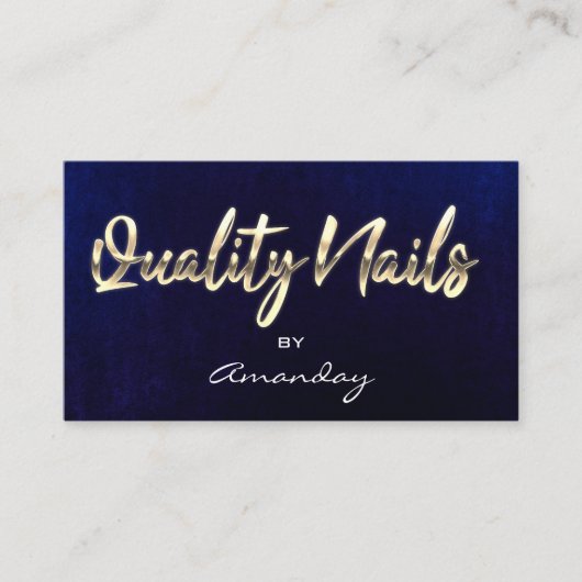 Navy Gold Quality Nail Script QR-Logo Visitenkarte (Vorderseite)
