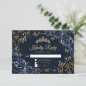 Navy Gold Quinceanera Reply RSVP Karte (Stehend Vorderseite)