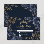 Navy Gold Quinceanera Reply RSVP Karte (Vorne/Hinten)