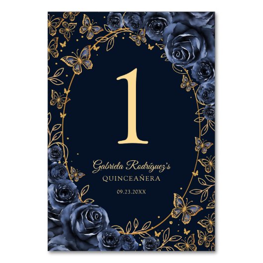 Navy Gold Quinceanera Tischnummer (Vorderseite)