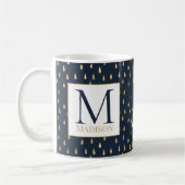 Navy Gold Raindrop Modern Trendy Monogram Kaffeetasse (Links)