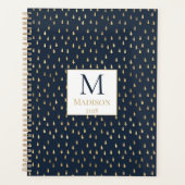 Navy Gold Raindrop Modern Trendy Monogram Planer (Vorderseite)