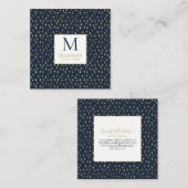 Navy Gold Raindrop Modern Trendy Monogram Quadratische Visitenkarte (Vorne/Hinten)