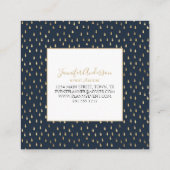 Navy Gold Raindrop Modern Trendy Monogram Quadratische Visitenkarte (Rückseite)